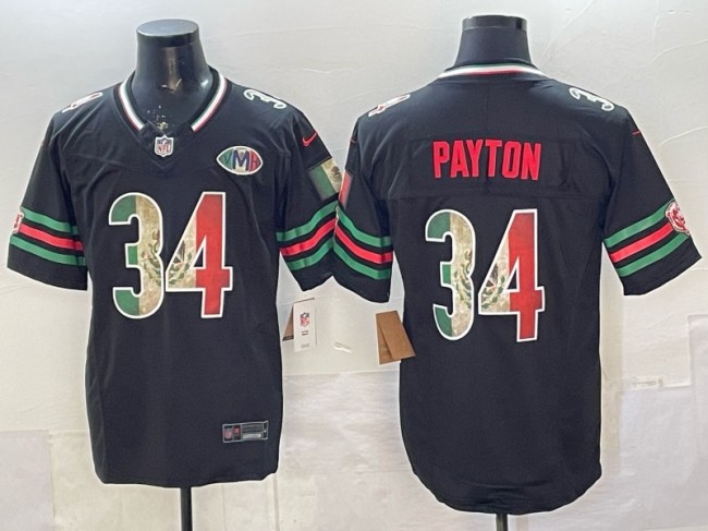 Men's Chicago Bears #34 Walter Payton Black Mexico F.U.S.E. VMH Patch Throwback Stitched Football Jersey