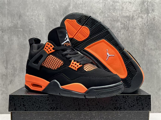 Men's Hot Sale Running weapon Air Jordan 4 Black Orange Shoes 0269