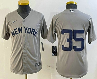 Youth New York Yankees #35 Cody Bellinger Grey Without Name Field of Dreams Cool Base Stitched Jersey