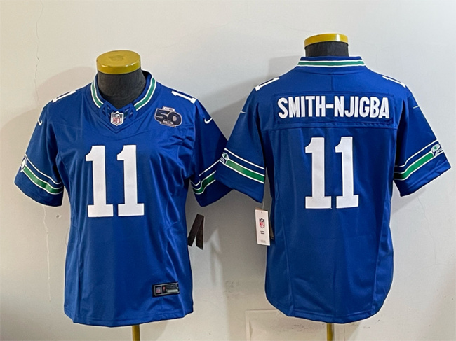 Youth Seattle Seahawks #11 Jaxon Smith-Njigba Royal 2025 F.U.S.E 50th Anniversary Patch Throwback Vapor Limited Stitched Football Jersey