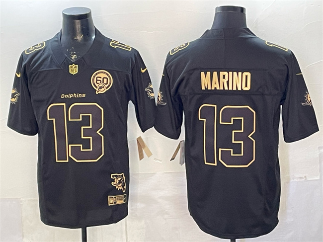 Men's Miami Dolphins #13 Dan Marino Black Gold F.U.S.E. With Patch Limited Stitched Football Jersey
