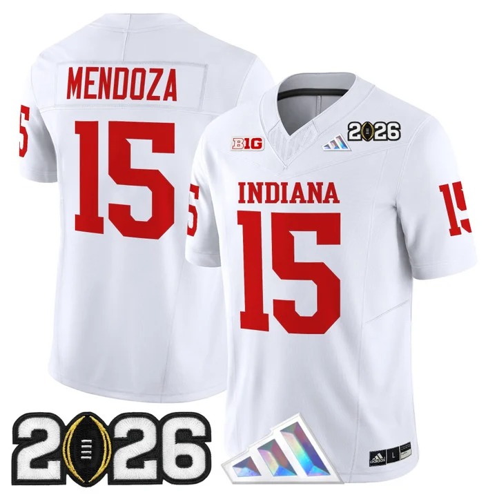 Men's Indiana Hoosiers #15 Fernando Mendoza White 2026 CFP Final Patch F.U.S.E. Vapor Limited V3 Stitched Jersey