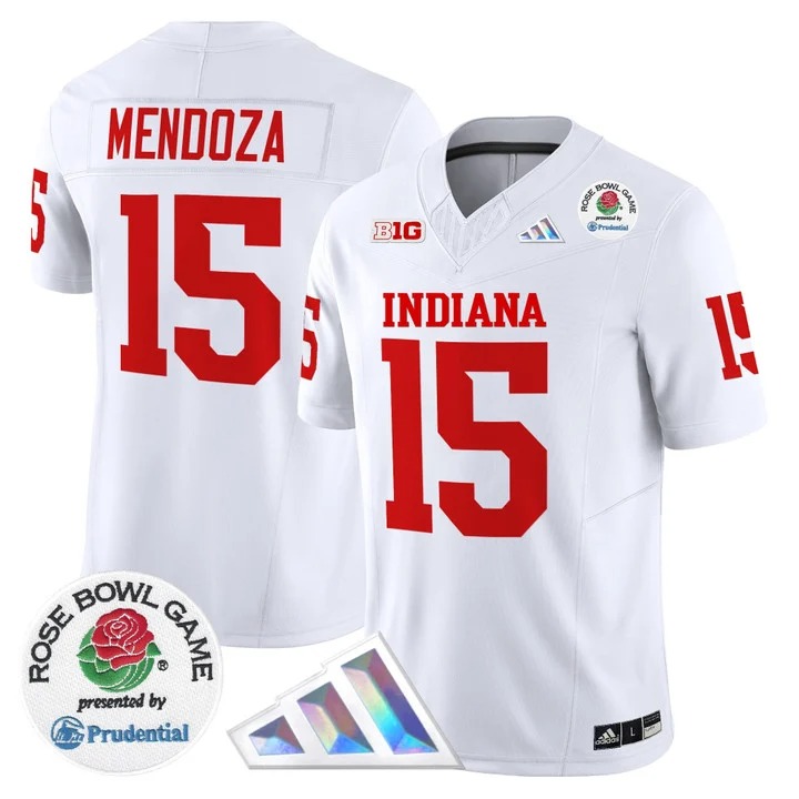 Men's Indiana Hoosiers #15 Fernando Mendoza White 2026 Rose Bowl F.U.S.E. Vapor Limited V2 Stitched Jersey
