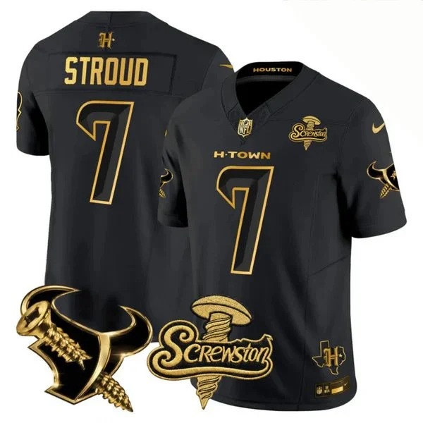 Men's Houston Texans #7 C.J. Stroud Black Gold F.U.S.E. DJ Screw Vapor Limited Stitched Jersey