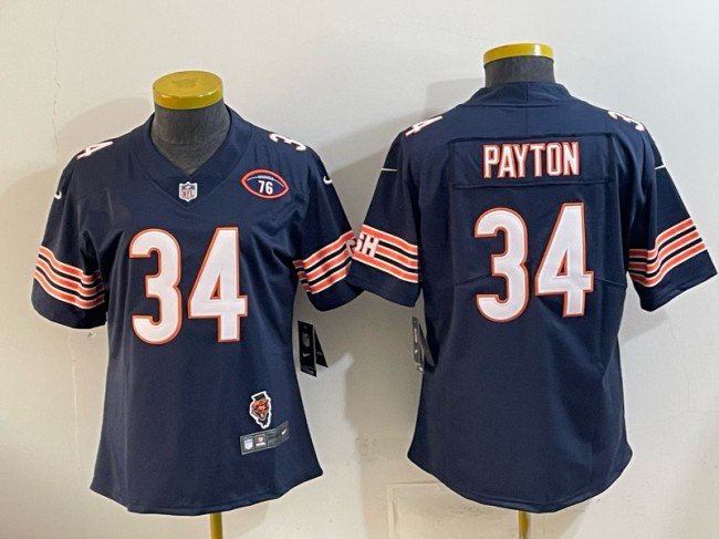 Women's Chicago Bears #34 Walter Payton Navy 76 & Illinois Patch Vapor Limited Stitched Jersey(Run Small)