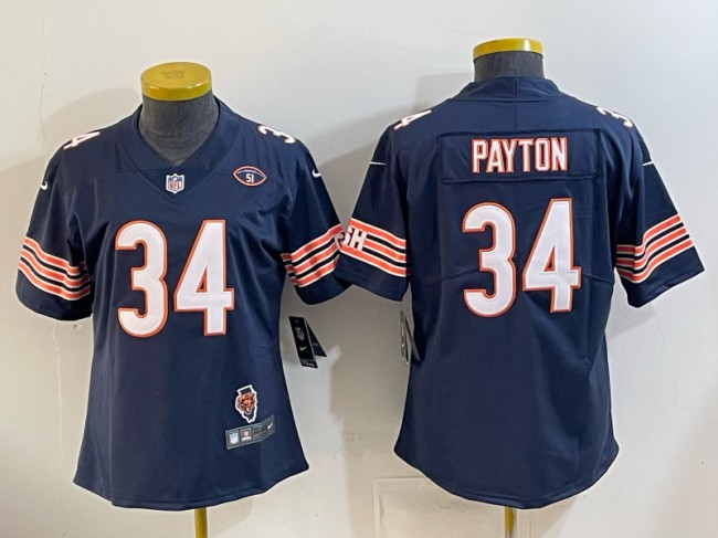 Women's Chicago Bears #34 Walter Payton Navy 51 & Illinois Patch Vapor Limited Stitched Jersey(Run Small)