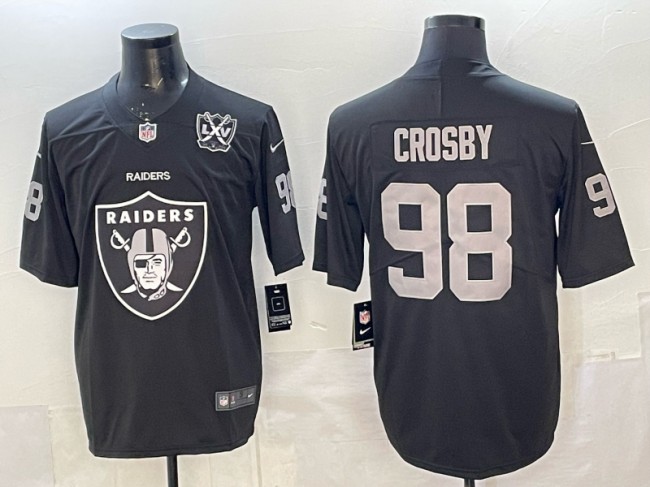 Men's Las Vegas Raiders #98 Maxx Crosby Black Big Logo With 65th Anniversary Patch Vapor Limited Stitched Jersey