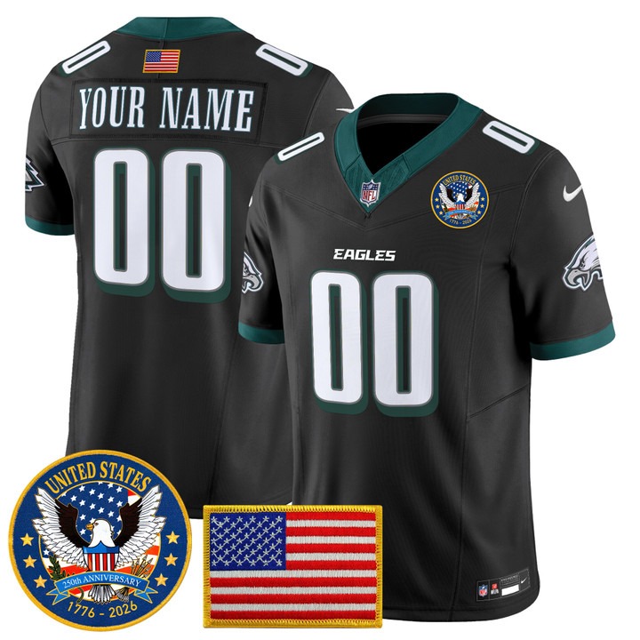 Men's Philadelphia Eagles Custom Black United States 250th Anniversary Patch F.U.S.E. Vapor Limited Stitched Jersey