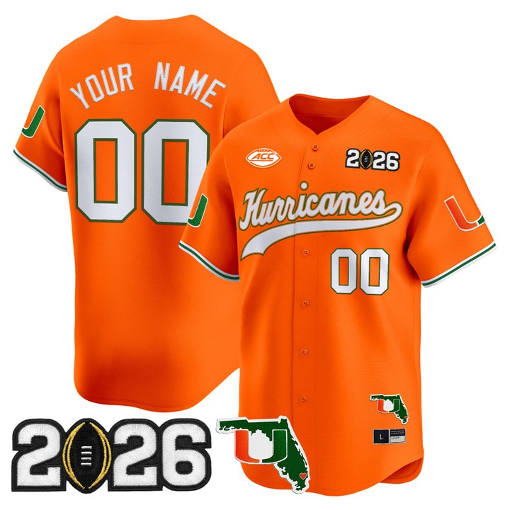 Men's Miami Hurricanes Baseball Custom Orange 2026 CFP Final & Florida Patch Limited Stitched Jersey