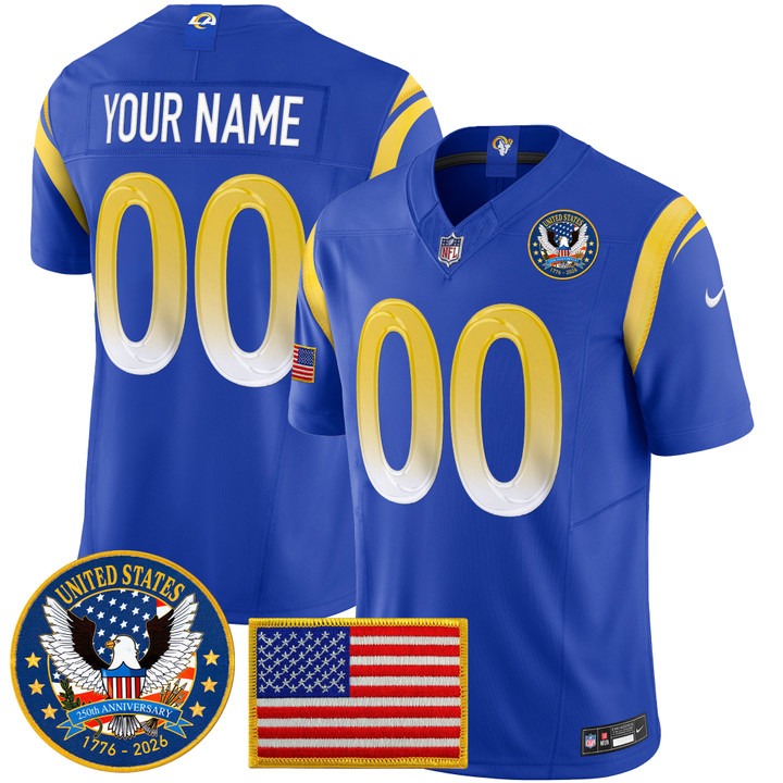 Men's Los Angeles Rams Custom Royal 2026 United States 250th Anniversary Patch F.U.S.E. Vapor Limited Stitched Jersey