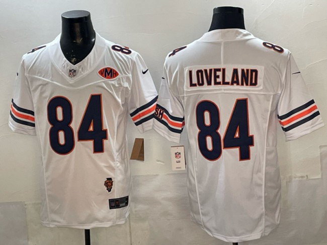Men's Chicago Bears #84 Colston Loveland White F.U.S.E. VMH & Illinois Patch Vapor Limited Stitched Jersey