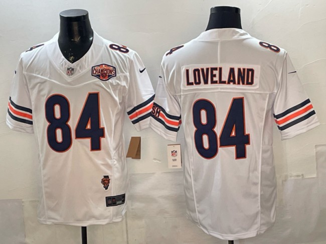 Men's Chicago Bears #84 Colston Loveland White F.U.S.E. 2025 NFC North Division Champions & Illinois Patch Vapor Limited Stitched Jersey