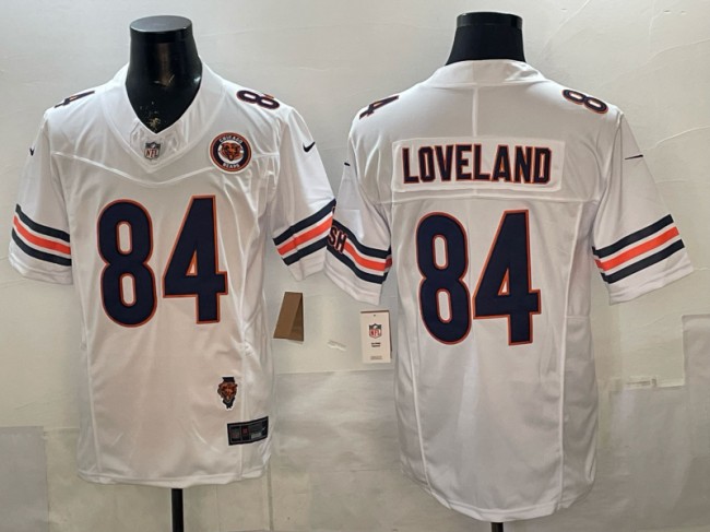 Men's Chicago Bears #84 Colston Loveland White F.U.S.E. Team Patch Vapor Limited Stitched Jersey