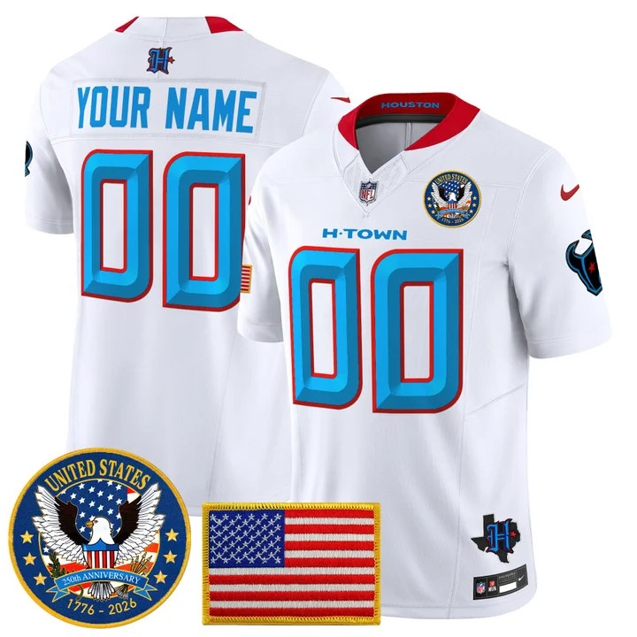 Men's Houston Texans Custom White United States 250th Anniversary Patch F.U.S.E. Vapor Limited Stitched Jersey