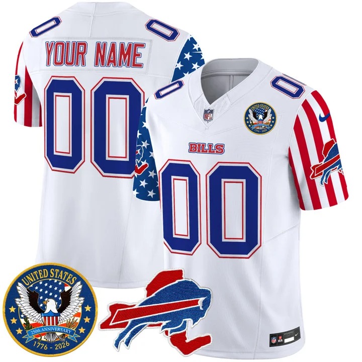 Men's Buffalo Bills Custom White America250 Edition Style F.U.S.E. Vapor Limited Stitched Jersey