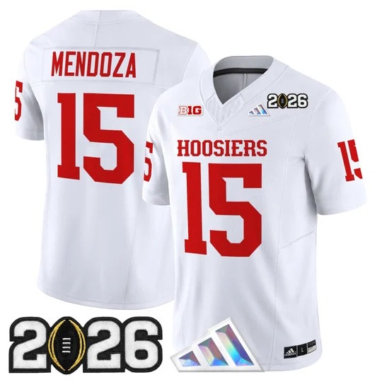 Men's Indiana Hoosiers #15 Fernando Mendoza White 2026 CFP Final Patch F.U.S.E. Vapor Limited V4 Stitched Jersey