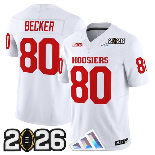 Men's Indiana Hoosiers #80 Charlie Becker White 2026 CFP Final Patch F.U.S.E. Vapor Limited V4 Stitched Jersey
