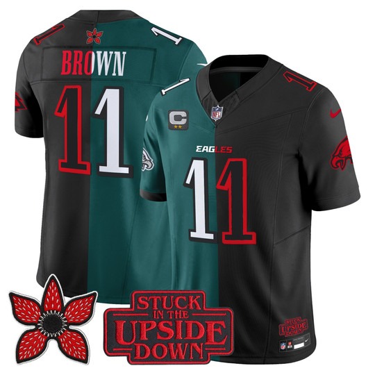 Men's Philadelphia Eagles #11 A.J. Brown Black Midnight Green 'Upside Down Edition' F.U.S.E. Vapor Limited Stitched Jersey