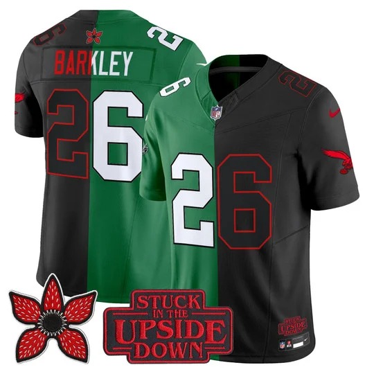 Men's Philadelphia Eagles #26 Saquon Barkley Black Kelly Green 'Upside Down Edition' F.U.S.E. Vapor Limited Stitched Jersey