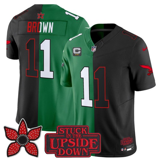 Men's Philadelphia Eagles #11 A.J. Brown Black Kelly Green 'Upside Down Edition' F.U.S.E. Vapor Limited Stitched Jersey