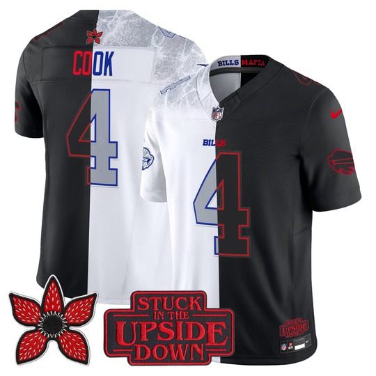 Men's Buffalo Bills #4 James Cook III Black Rivalries 'Upside Down Edition' Vapor Limited Stitched Jersey