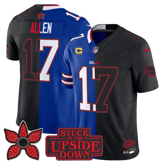 Men's Buffalo Bills #17 Josh Allen Black Royal 'Upside Down Edition' Vapor Limited Stitched Jersey