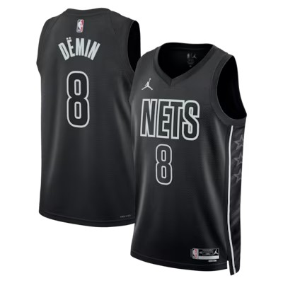 Men's Brooklyn Nets #8 Egor Demin Black Statement Edition Stitched Basketball Jersey
