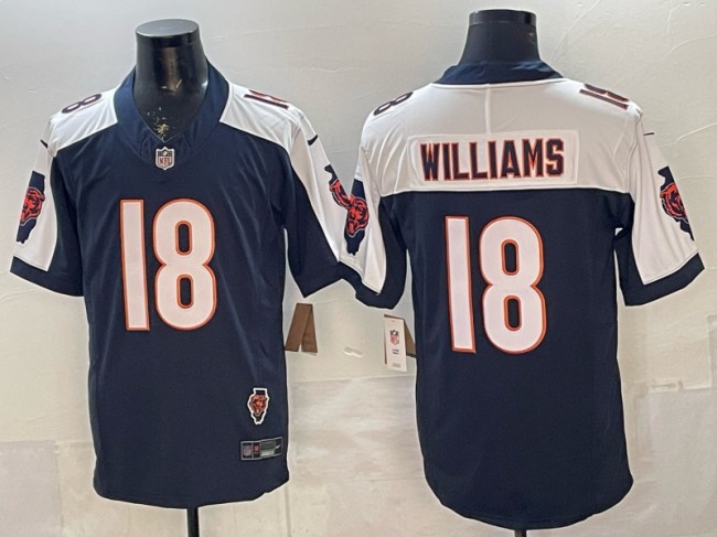 Men's Chicago Bears #18 Caleb Williams Navy White F.U.S.E. Illinois Patch Vapor Limited Stitched Jersey