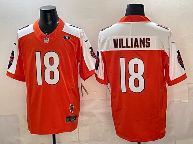 Men's Chicago Bears #18 Caleb Williams Orange White F.U.S.E. Illinois State & 51 Patch Vapor Limited Stitched Jersey