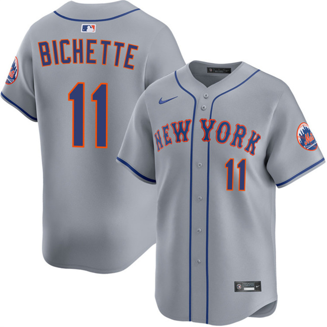 Men's New York Mets #11 Bo Bichette 2026 Grey Limited Stitched Baseball Jersey