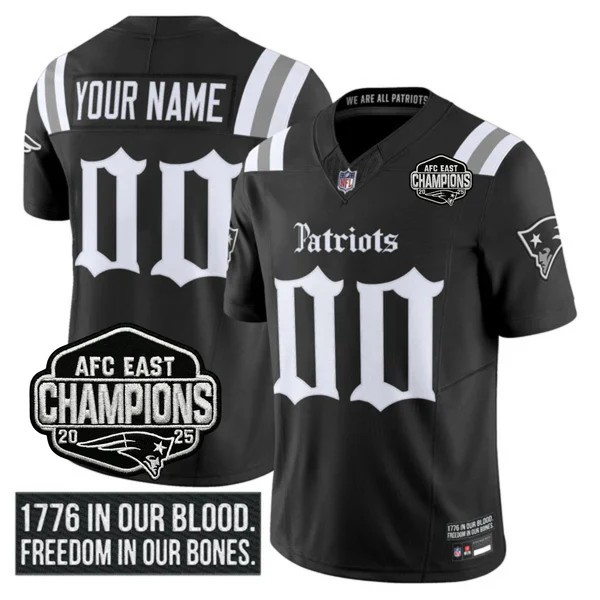 New England Patriots Custom Black F.U.S.E. Gothic Revolution Edition 2025 AFC East Division Champions Vapor Limited Stitched Jersey