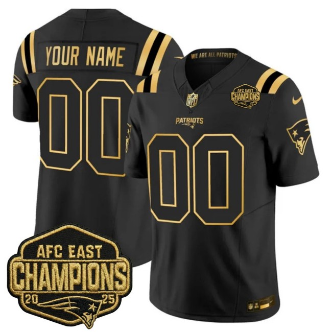 New England Patriots Custom Black Gold F.U.S.E. 2025 AFC East Division Champions Vapor Limited Stitched Jersey