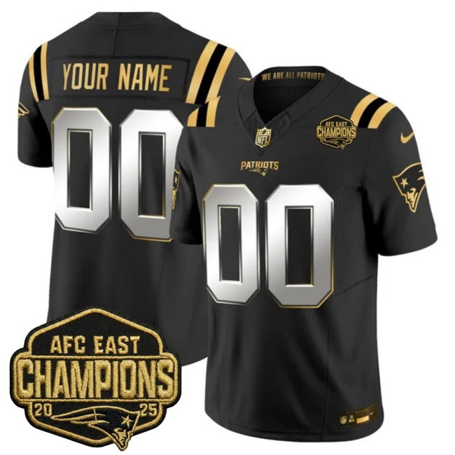 New England Patriots Custom Black Limited F.U.S.E. 2025 AFC East Division Champions Vapor Stitched Jersey