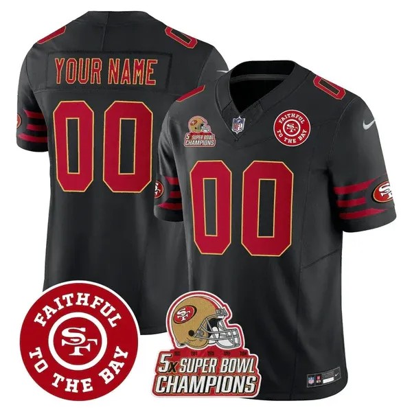 San Francisco 49ers Custom Black F.U.S.E. Throwback 5X Super Bowl Champions & Faithful To The Bay Patch Vapor Limited Stitched Jersey
