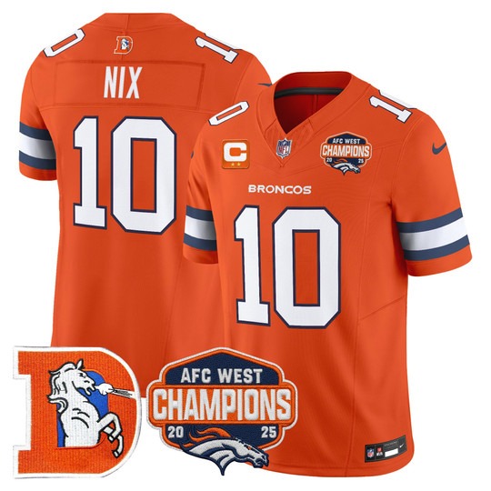 Men's Denver Broncos #10 Bo Nix Orange F.U.S.E. Throwback 2025 AFC West Champions Vapor Limited Stitched Jersey