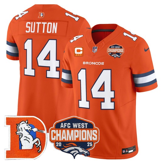 Men's Denver Broncos #14 Courtland Sutton Orange F.U.S.E. Throwback 2025 AFC West Champions Vapor Limited Stitched Jersey