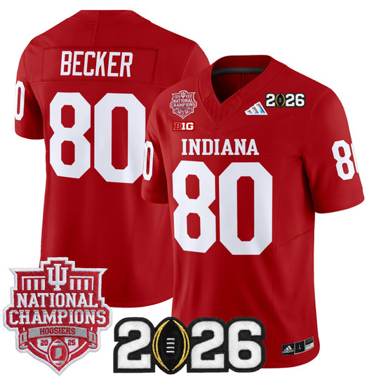 Men & Women & Youth Indiana Hoosiers #80 Charlie Becker Crimson 2025 National Champions & 2026 CFP Final Patch F.U.S.E. Vapor Limited Stitched Jersey