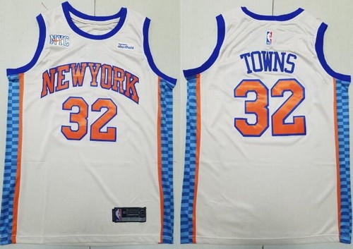 Men's New York Knicks #32 Karl Anthony Towns Cream 2025 City Sponsor Swingman Stitched Jersey