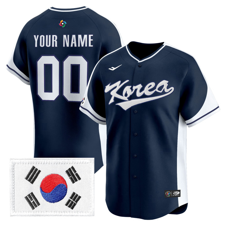 Men's Team Korea Custom Navy 2026 World Baseball Classic Vapor Premier Stitched Jersey
