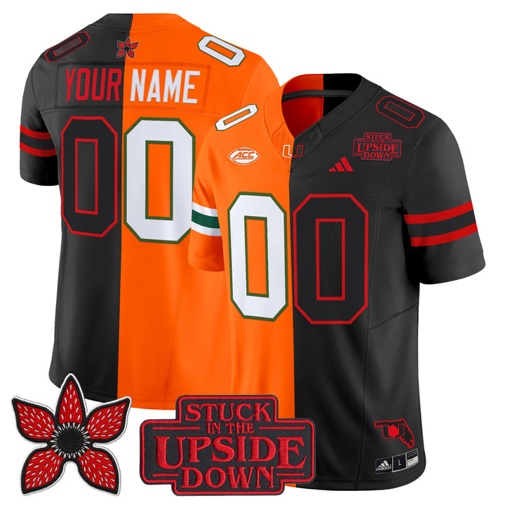 Men's Miami Hurricanes Custom Split Orange Black 'Upside Down Edition' F.U.S.E. Vapor Limited Stitched Jersey