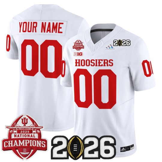 Men's Indiana Hoosiers Custom White 2025 National Champions & 2026 CFP Final Patch F.U.S.E. F.U.S.E. Vapor Limited V2 Stitched Jersey