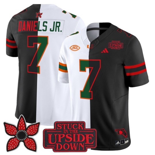 Men's Miami Hurricanes #7 CJ Daniels Split White Black 'Upside Down Edition' F.U.S.E. Vapor Limited Stitched Jersey