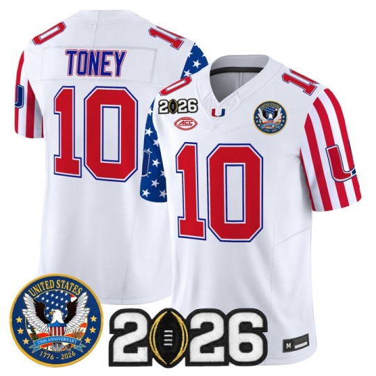 Men's Miami Hurricanes #10 Malachi Toney White America250 Edition 2026 CFP Final Patch F.U.S.E. Vapor Limited Stitched Jersey