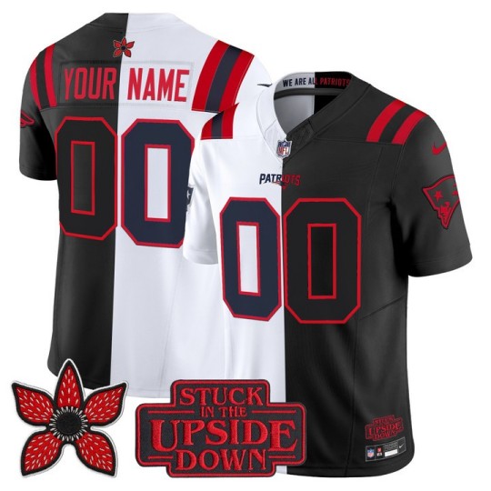 Men's New England Patriots Custom Split White Black 'Upside Down Edition' F.U.S.E. Vapor Limited Stitched Jersey
