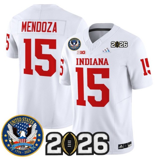 Men's Indiana Hoosiers #15 Fernando Mendoza White United States 250th Anniversary Patch F.U.S.E. Vapor Limited V2 Stitched Jersey