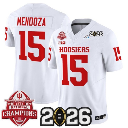 Men's Indiana Hoosiers #15 Fernando Mendoza White 2025 National Champions & 2026 CFP Final Patch F.U.S.E. F.U.S.E. Vapor Limited V2 Stitched Jersey
