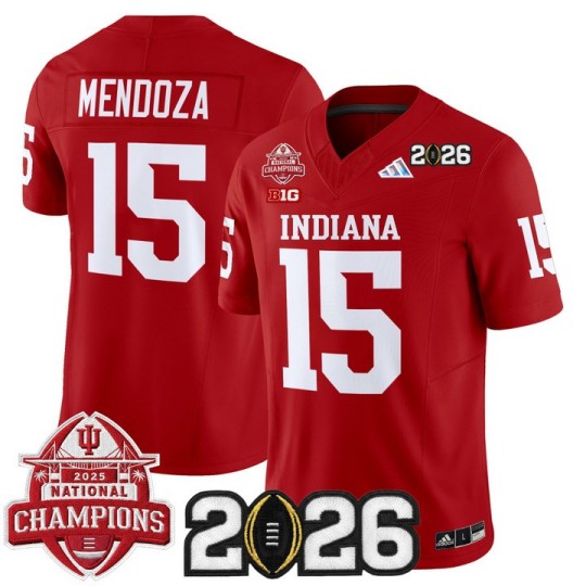 Men's Indiana Hoosiers #15 Fernando Mendoza Crimson 2025 National Champions & 2026 CFP Final Patch F.U.S.E. F.U.S.E. Vapor Limited V2 Stitched Jersey