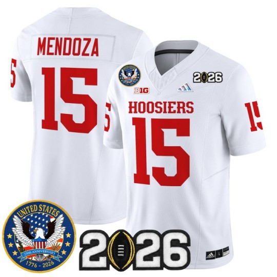 Men's Indiana Hoosiers #15 Fernando Mendoza White United States 250th Anniversary Patch F.U.S.E. Vapor Limited Stitched Jersey