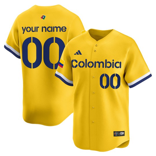 Men's Team Colombia Custom Yellow 2026 World Baseball Classic Vapor Limited Stitched Jersey