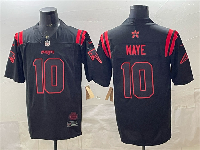 Men's New England Patriots #10 Drake Maye Black 2025 F.U.S.E. 'Stranger Things Edition' Vapor Limited Stitched Football Jersey